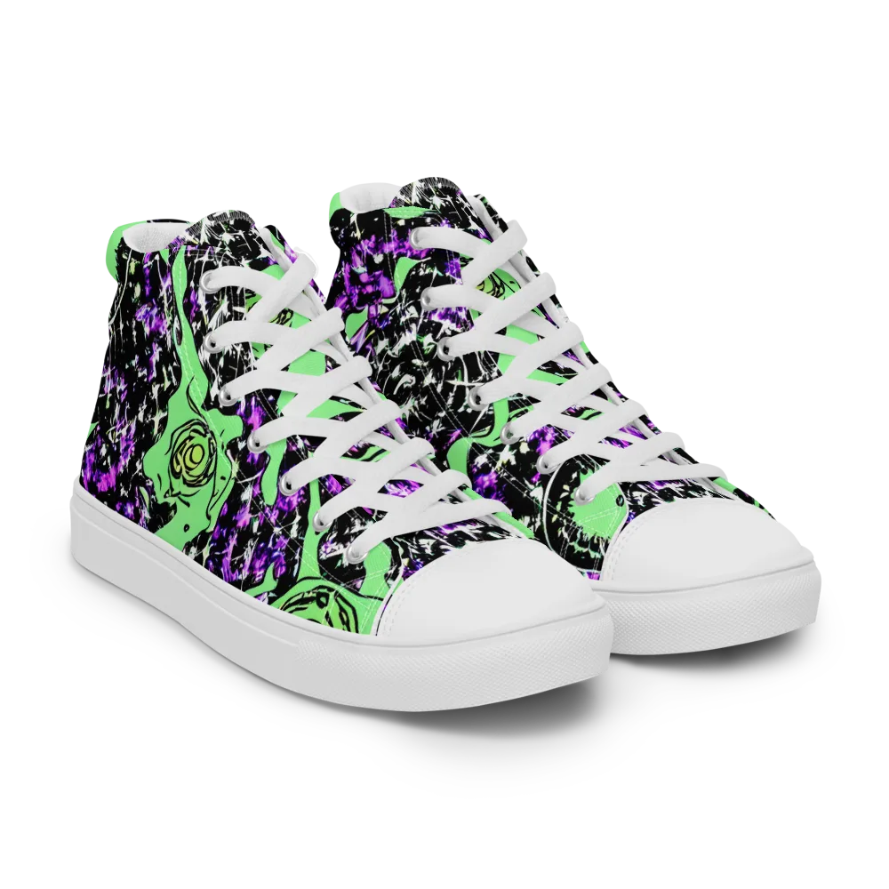 Neon Ink Garden on Men's High Top Canvas Shoes — Right Front