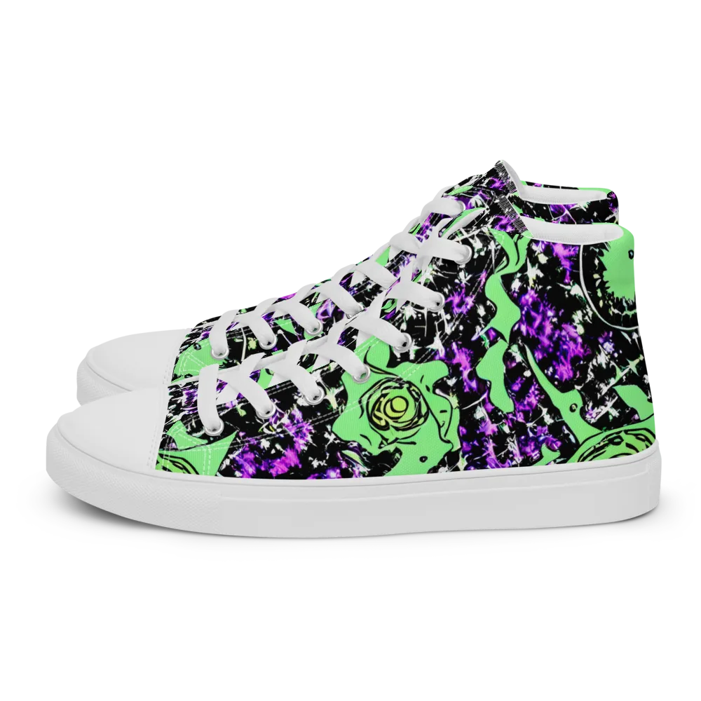 Neon Ink Garden on Men's High Top Canvas Shoes — Left