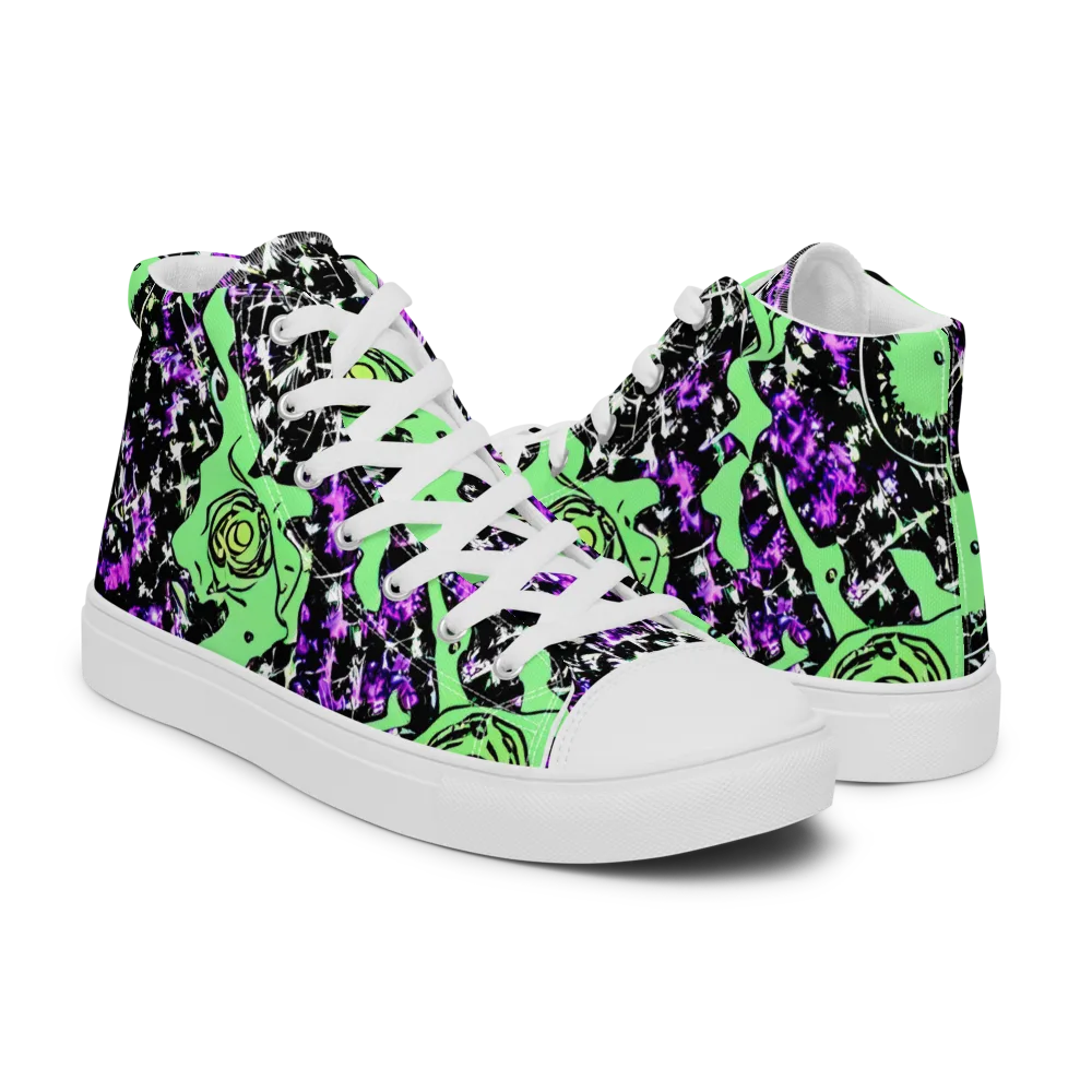 Neon Ink Garden on Men's High Top Canvas Shoes — Right