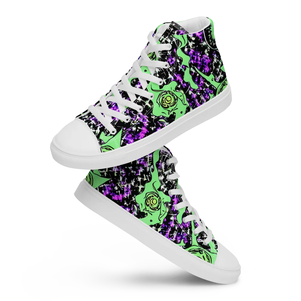 Neon Ink Garden on Men's High Top Canvas Shoes — Front