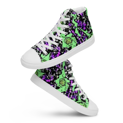 Neon Ink Garden on a Men's High Top Canvas Shoes