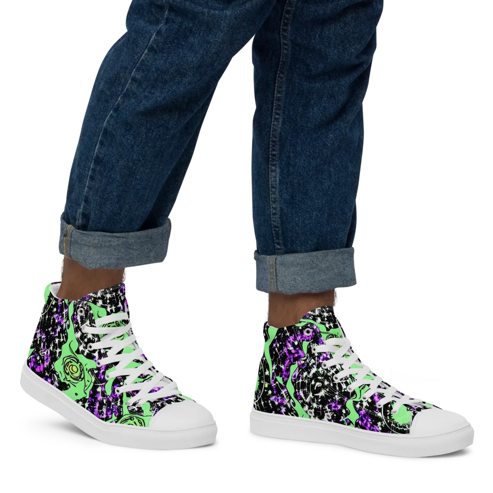 Neon Ink Garden on Men's High Top Canvas Shoes — Right