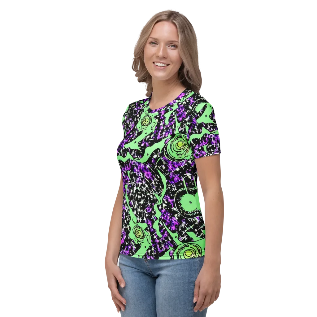 Neon Ink Garden on Women's Crew Neck T-Shirt — Left