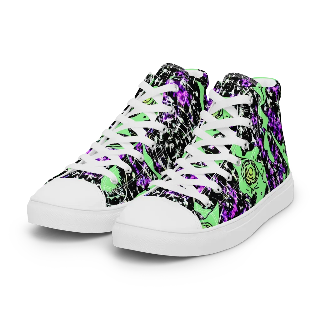 Neon Ink Garden on Women's High Top Canvas Shoes — Left Front