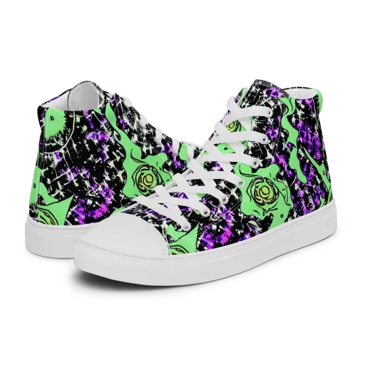 Neon Ink Garden on a Women's High Top Canvas Shoes