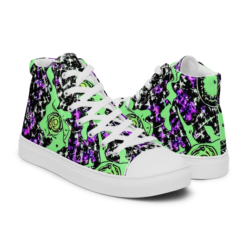 Neon Ink Garden on Women's High Top Canvas Shoes — Right