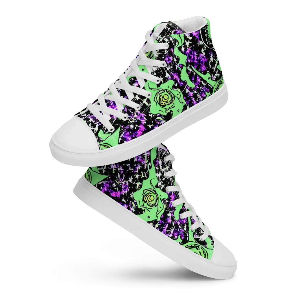 Neon Ink Garden on Women's High Top Canvas Shoes — Front