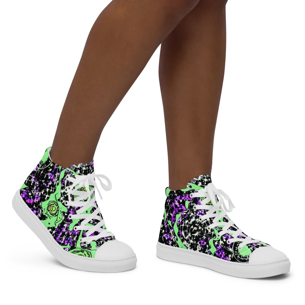 Neon Ink Garden on Women's High Top Canvas Shoes — Right