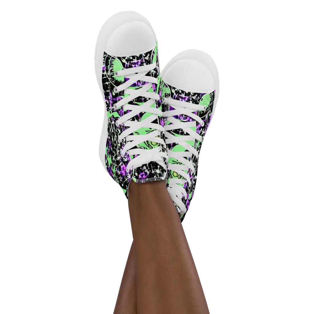Neon Ink Garden on Women's High Top Canvas Shoes — Front