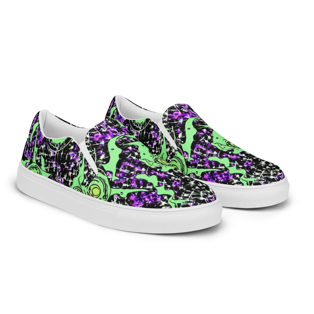 Neon Ink Garden on Men's Slip-On Canvas Shoes — Right Front