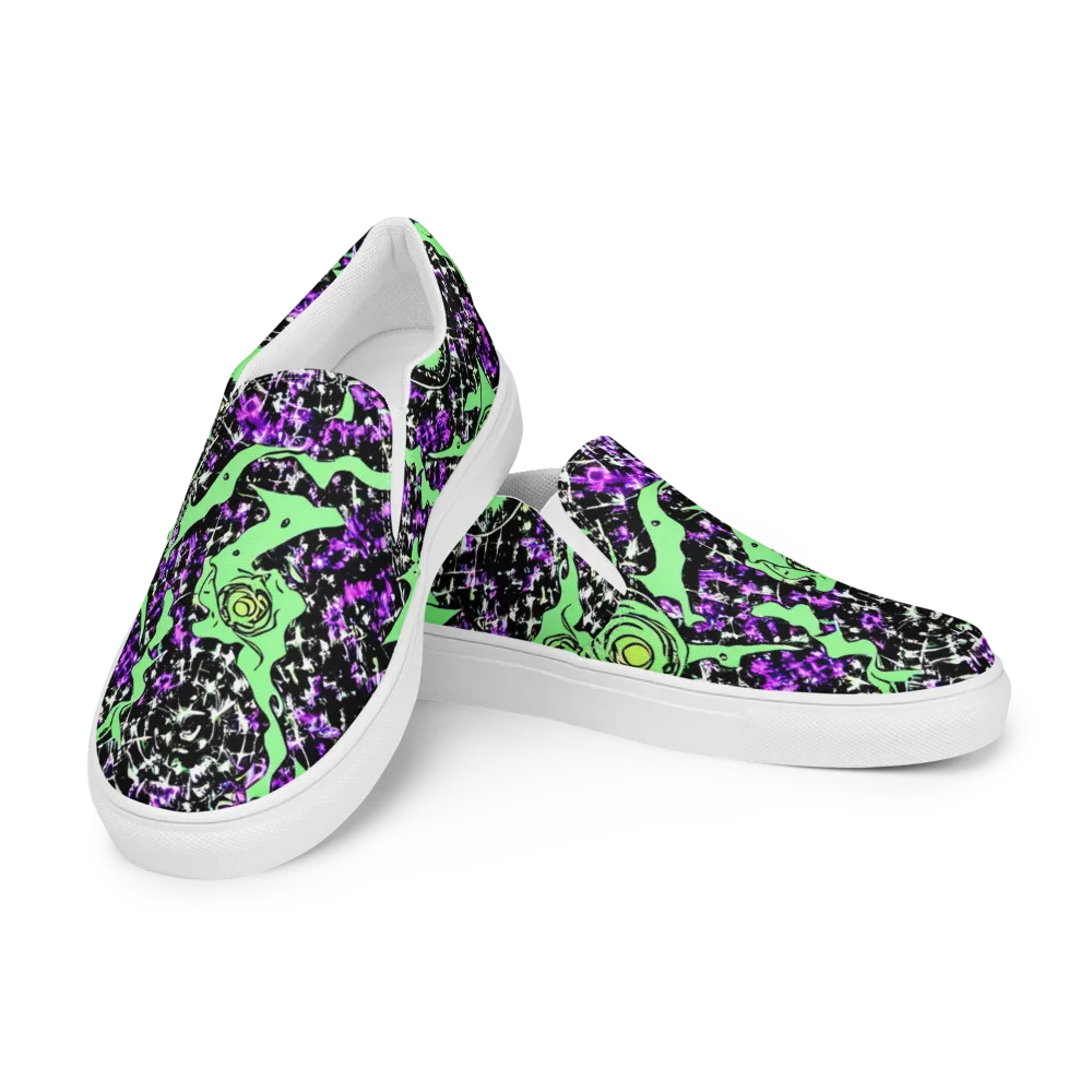Neon Ink Garden on Men's Slip-On Canvas Shoes — Left Front