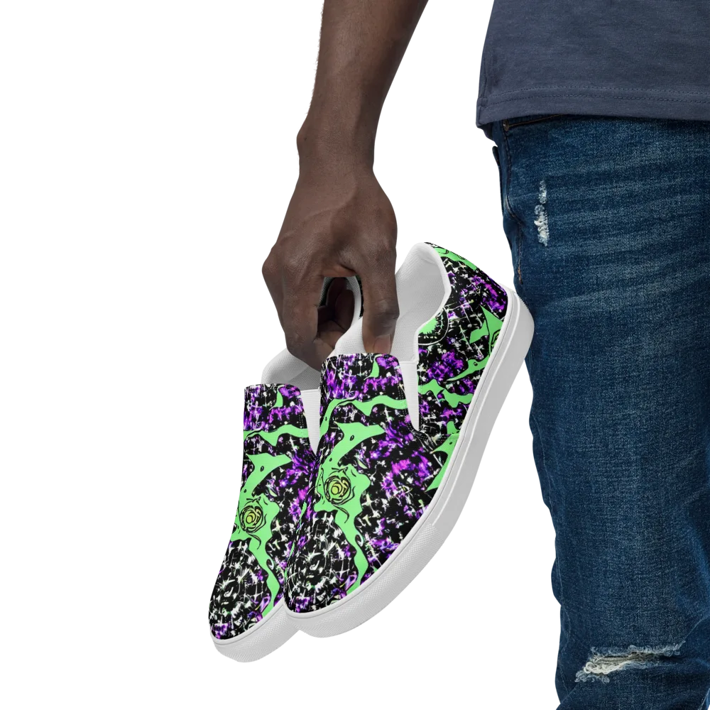 Neon Ink Garden on Men's Slip-On Canvas Shoes — Left Front