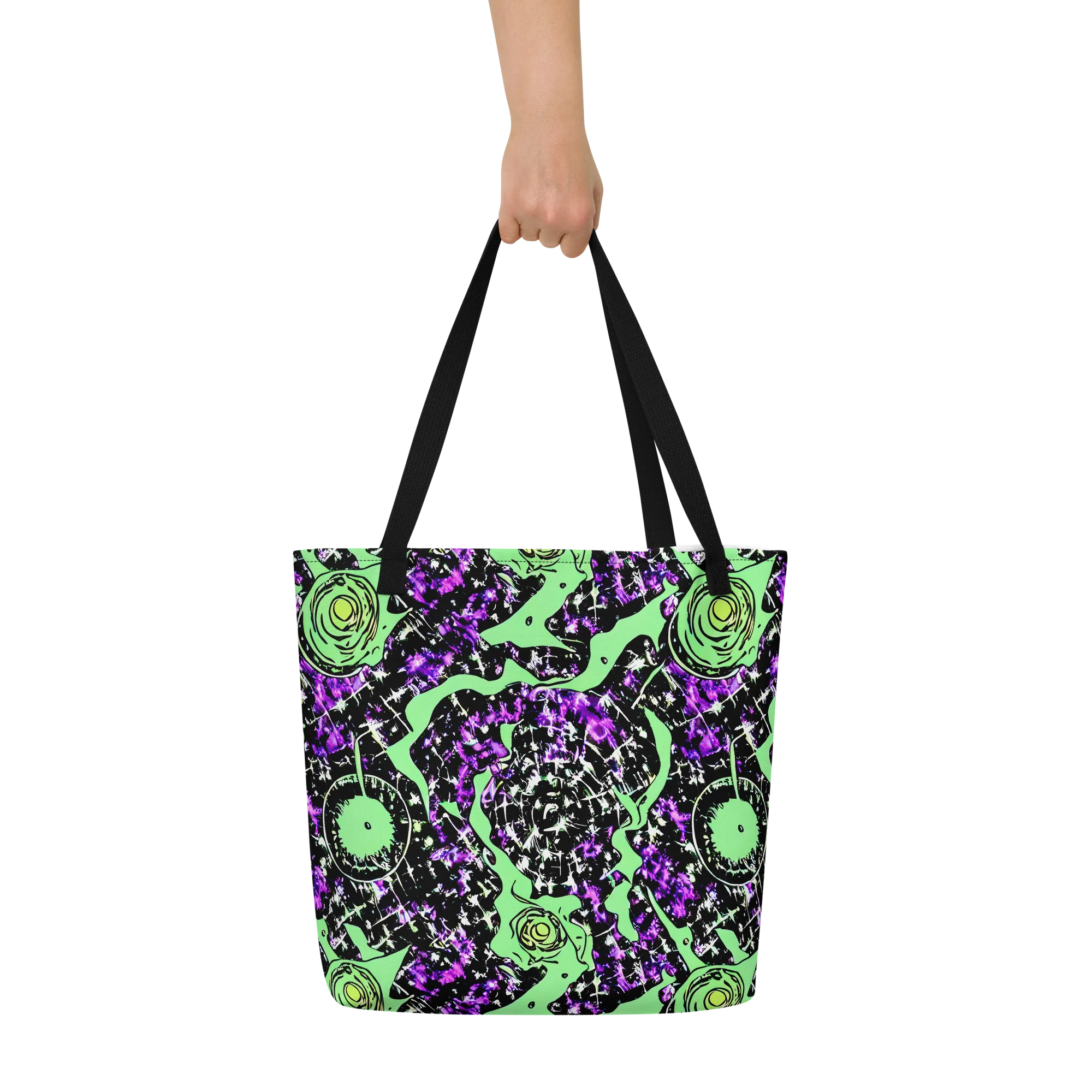 Neon Ink Garden on Large Tote Bag W/ Pocket — Front