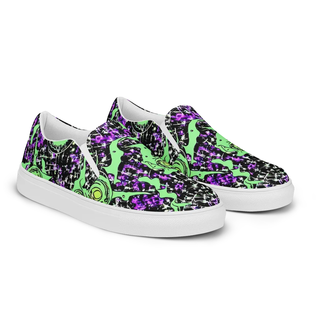 Neon Ink Garden on Women's Slip-On Canvas Shoes — Right Front