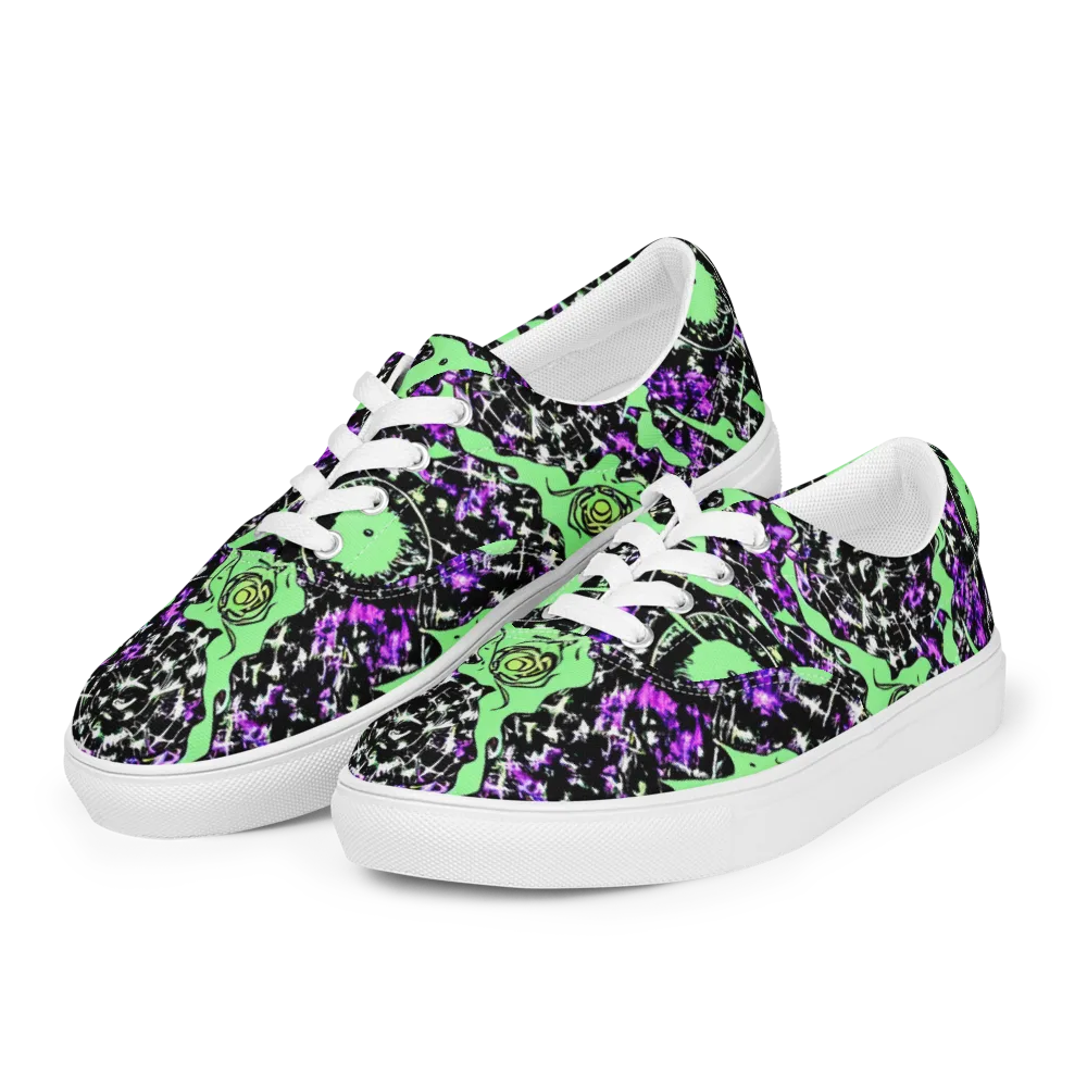 Neon Ink Garden on Men's Lace-Up Canvas Shoes — Left Front