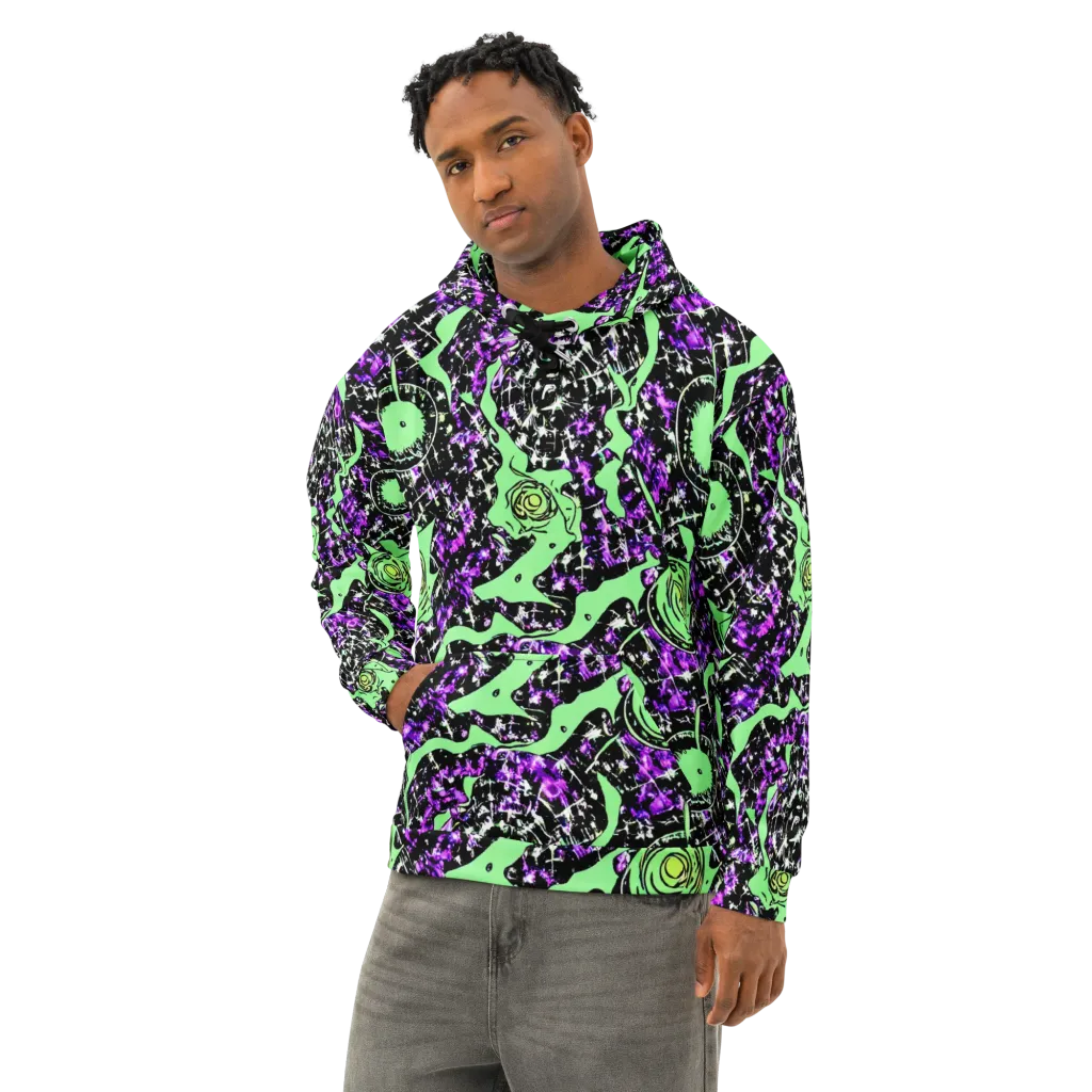 Neon Ink Garden on Cotton Hoodie — Left Front