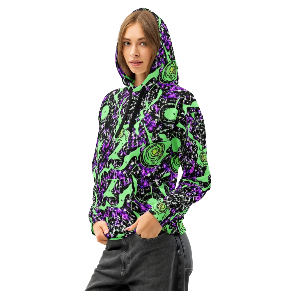 Neon Ink Garden on Cotton Hoodie — Left Front