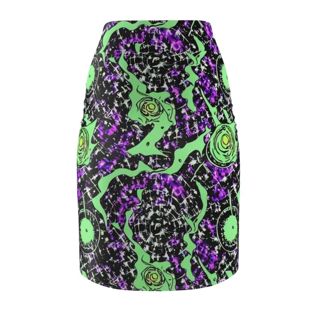 Neon Ink Garden on Pencil Skirt — Back