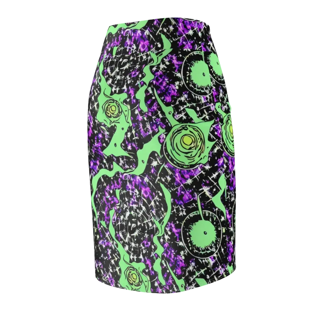 Neon Ink Garden on Pencil Skirt — Back Side