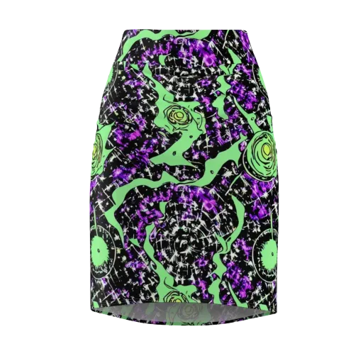Neon Ink Garden on a Pencil Skirt