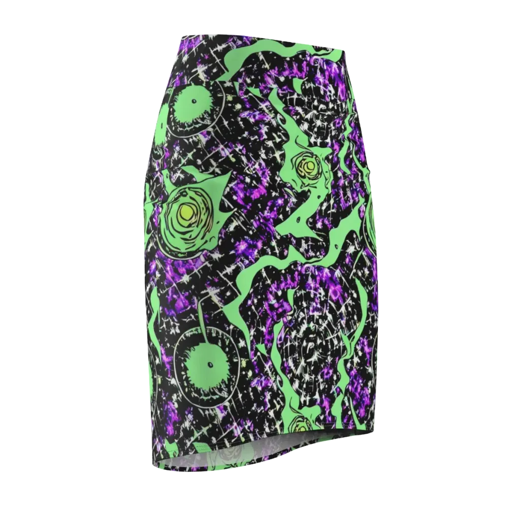 Neon Ink Garden on Pencil Skirt — Front Side