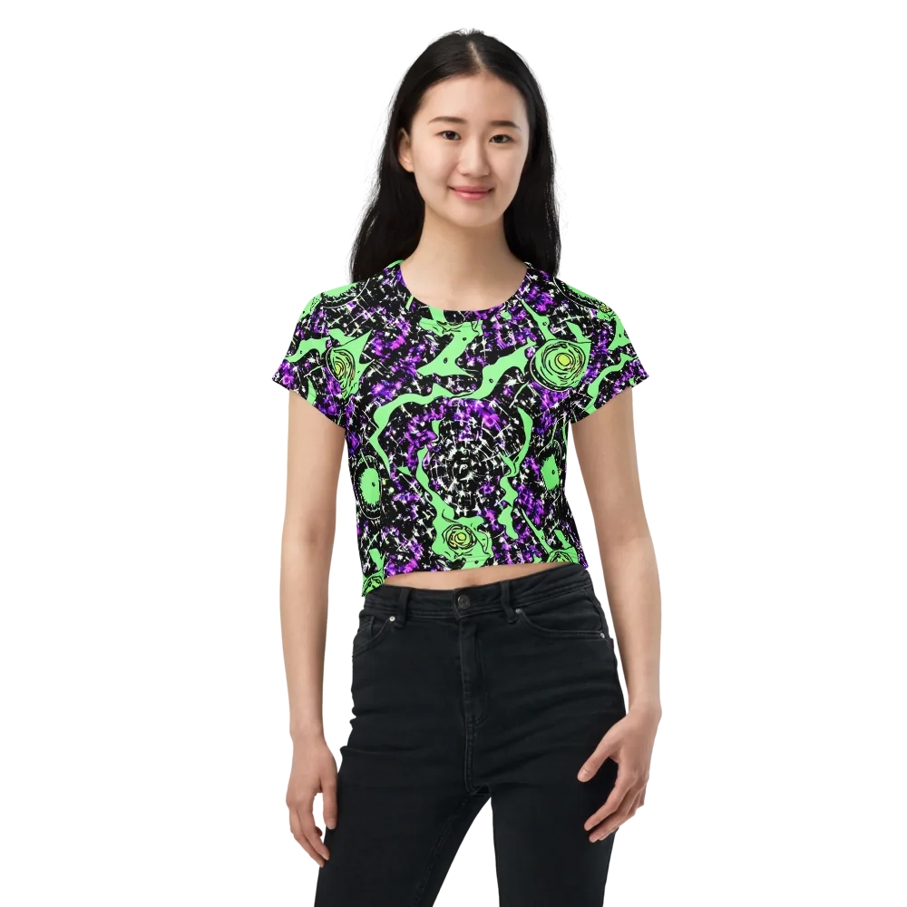 Neon Ink Garden on Crop Tee — Front