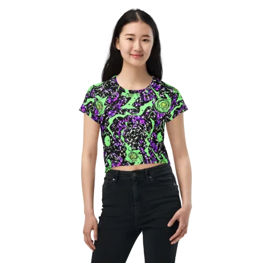 Neon Ink Garden on a Crop Tee