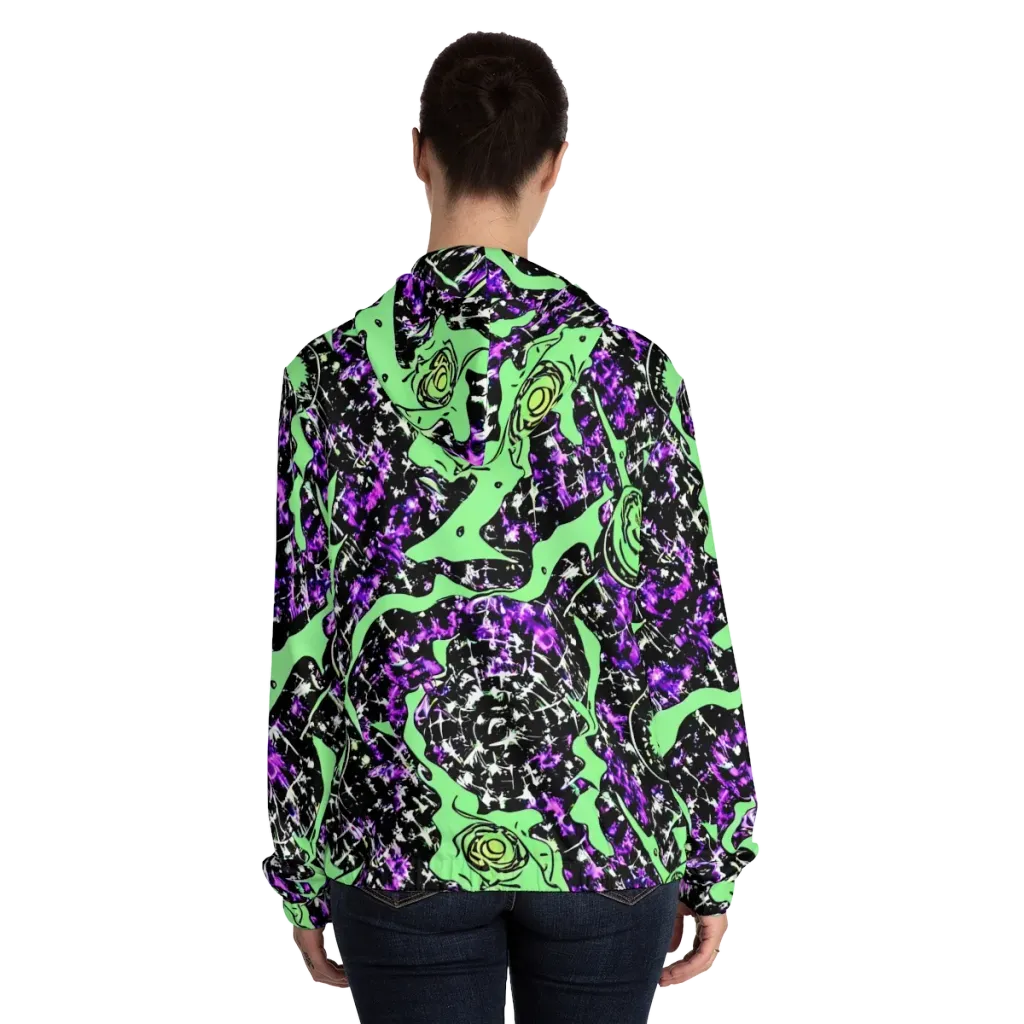 Neon Ink Garden on Women's Full-Zip Hoodie — Back On Person