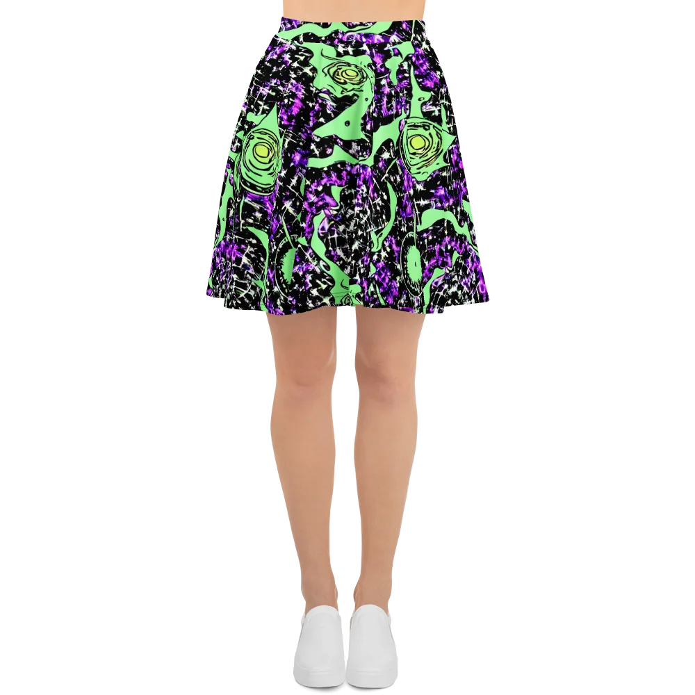 Neon Ink Garden on Skater Skirt — Front
