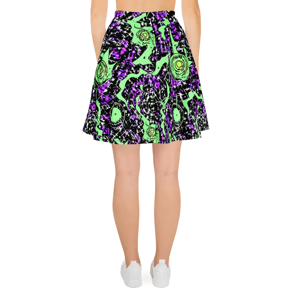 Neon Ink Garden on Skater Skirt — Back