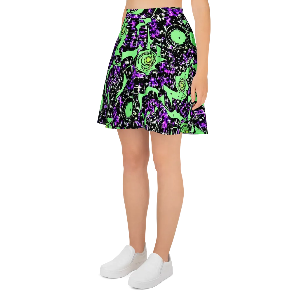 Neon Ink Garden on Skater Skirt — Left