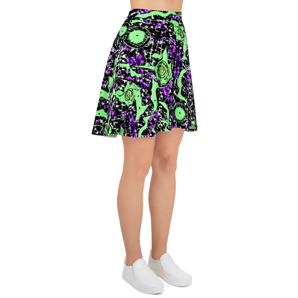 Neon Ink Garden on Skater Skirt — Right