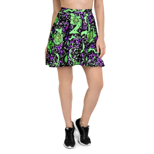 Neon Ink Garden on a Skater Skirt
