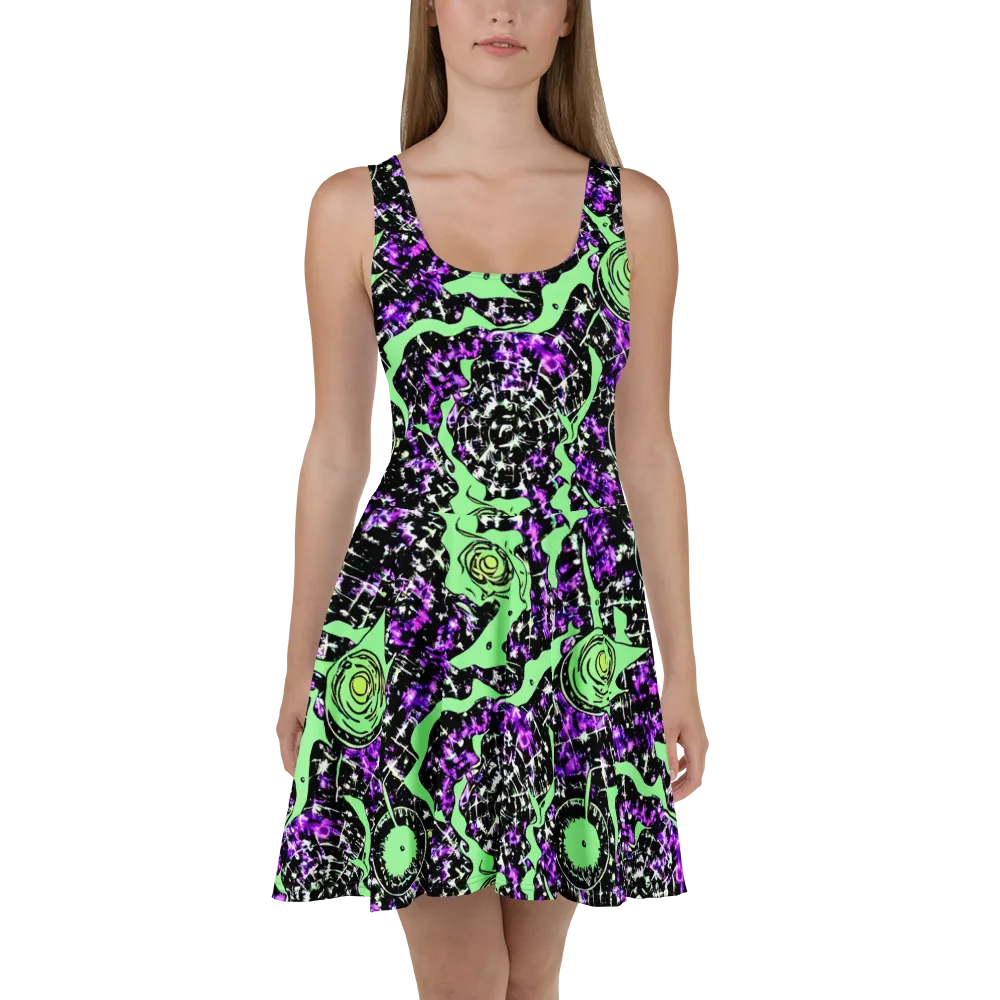 Neon Ink Garden on Skater Dress — Front