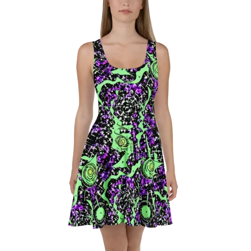 Neon Ink Garden on a Skater Dress