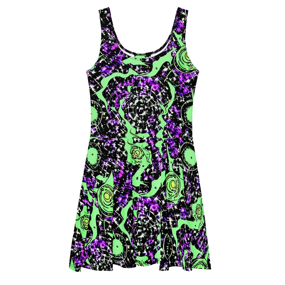 Neon Ink Garden on Skater Dress — Front
