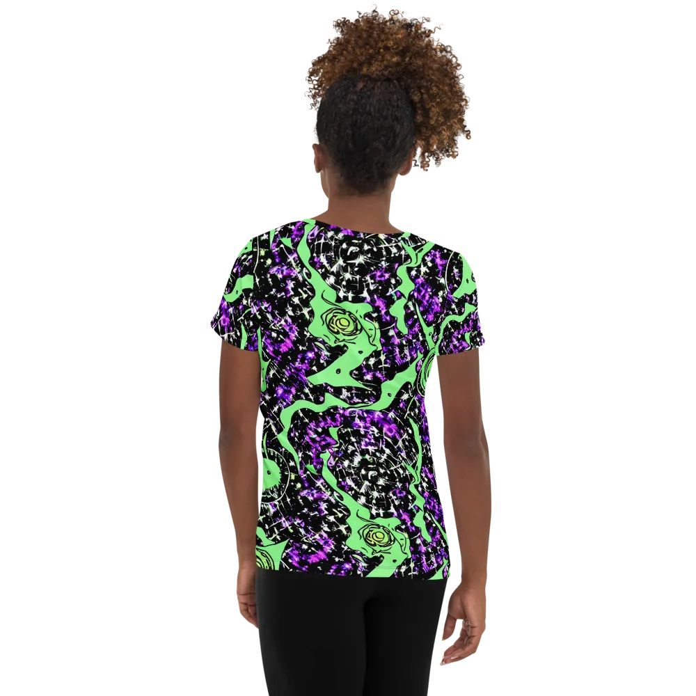 Neon Ink Garden on Women's Athletic T-Shirt — Back