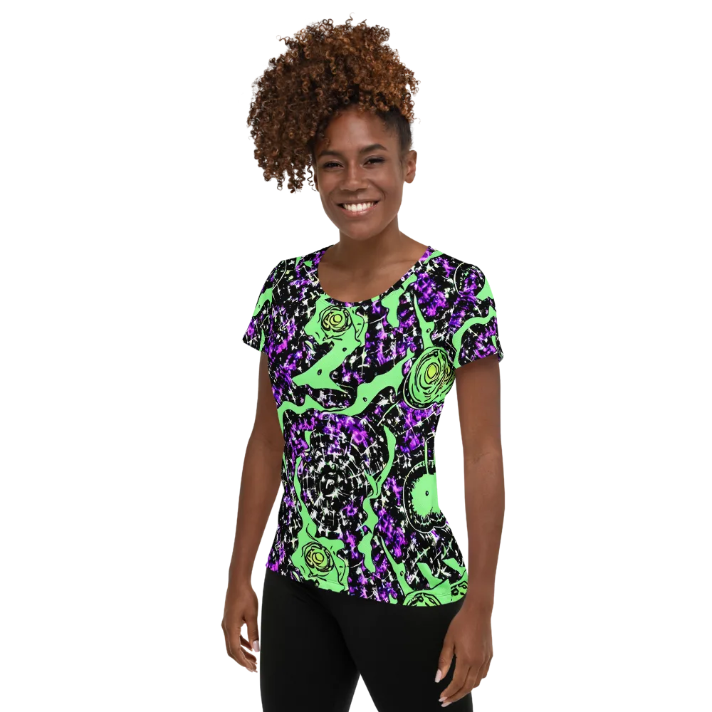 Neon Ink Garden on Women's Athletic T-Shirt — Left