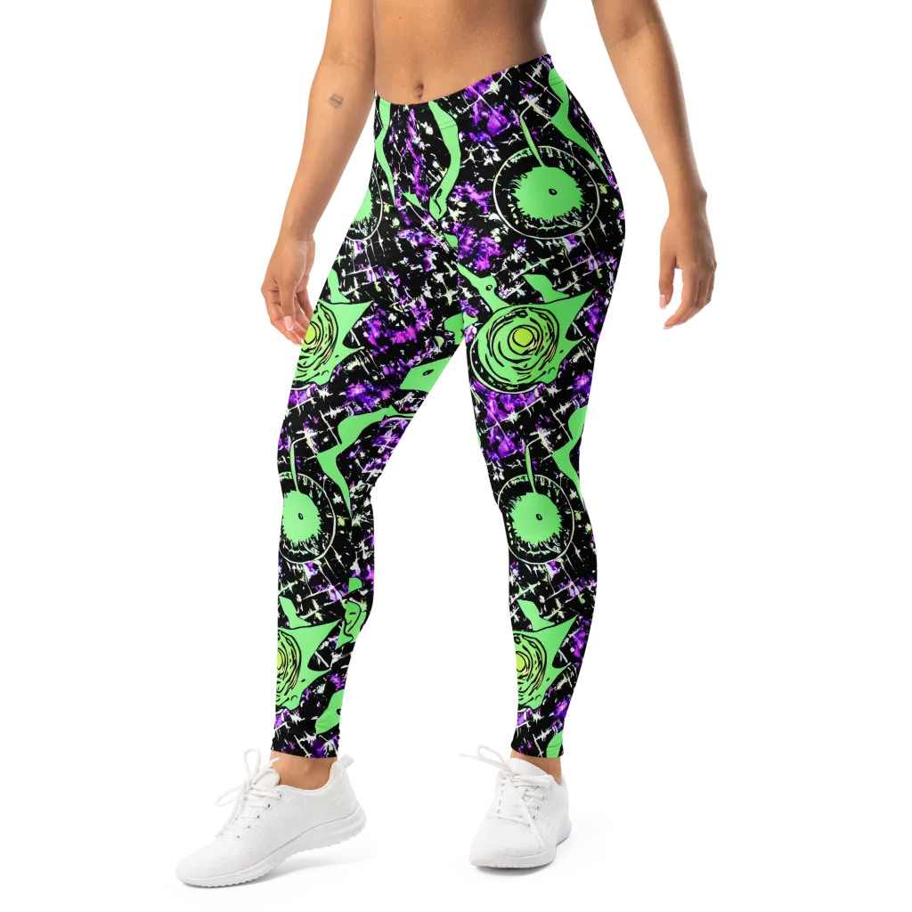 Neon Ink Garden on Leggings — Left Front