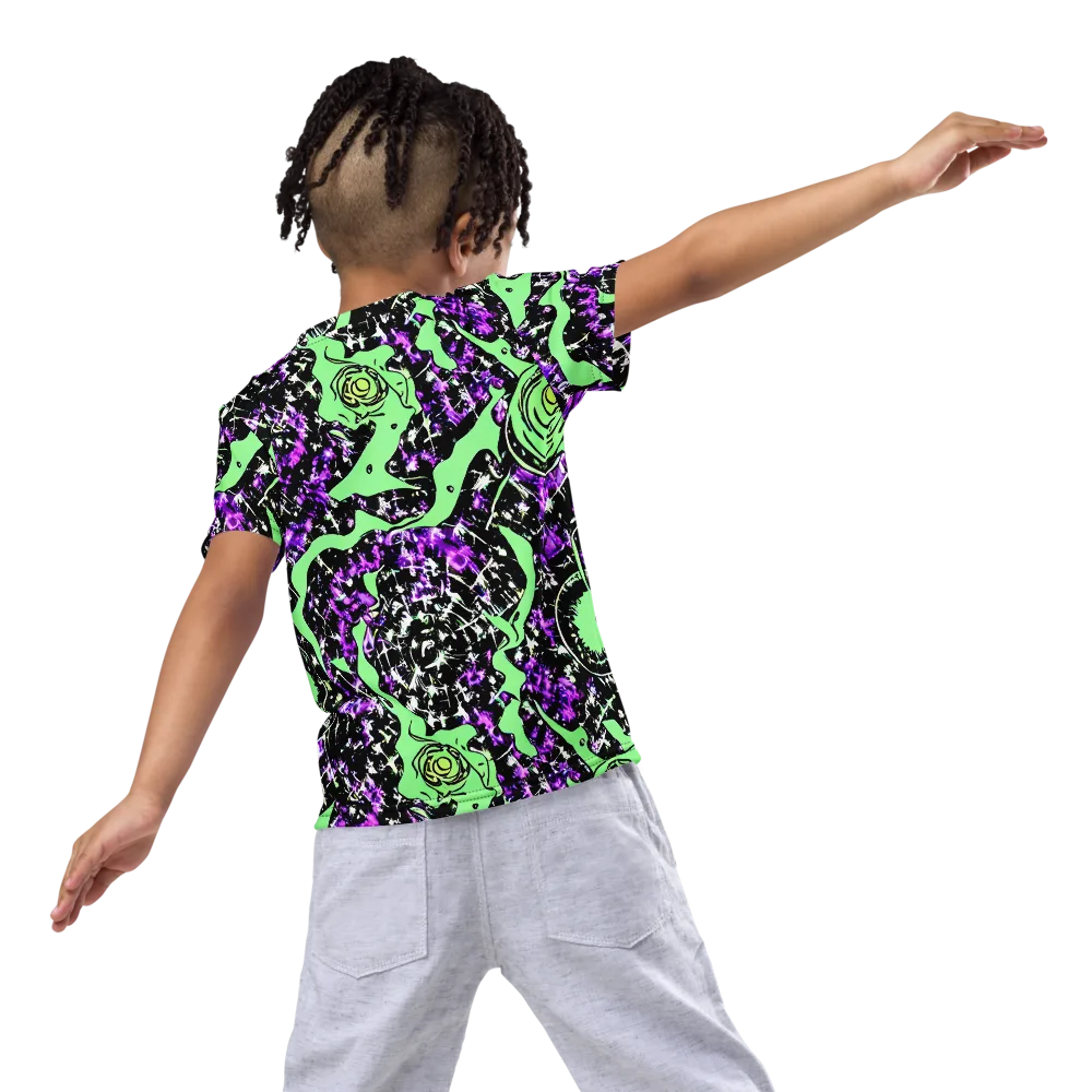 Neon Ink Garden on Kids Crew Neck T-Shirt — Back