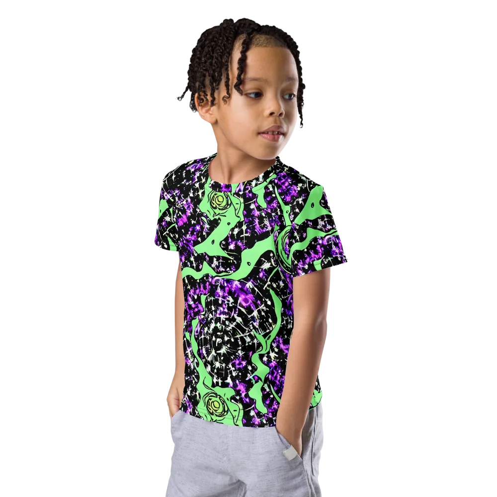 Neon Ink Garden on Kids Crew Neck T-Shirt — Left Front