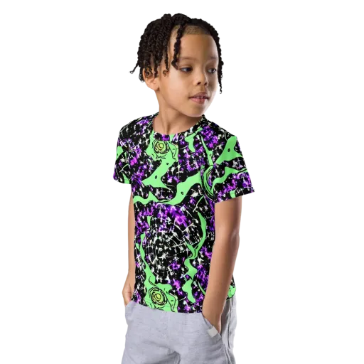 Neon Ink Garden on a Kids Crew Neck T-Shirt