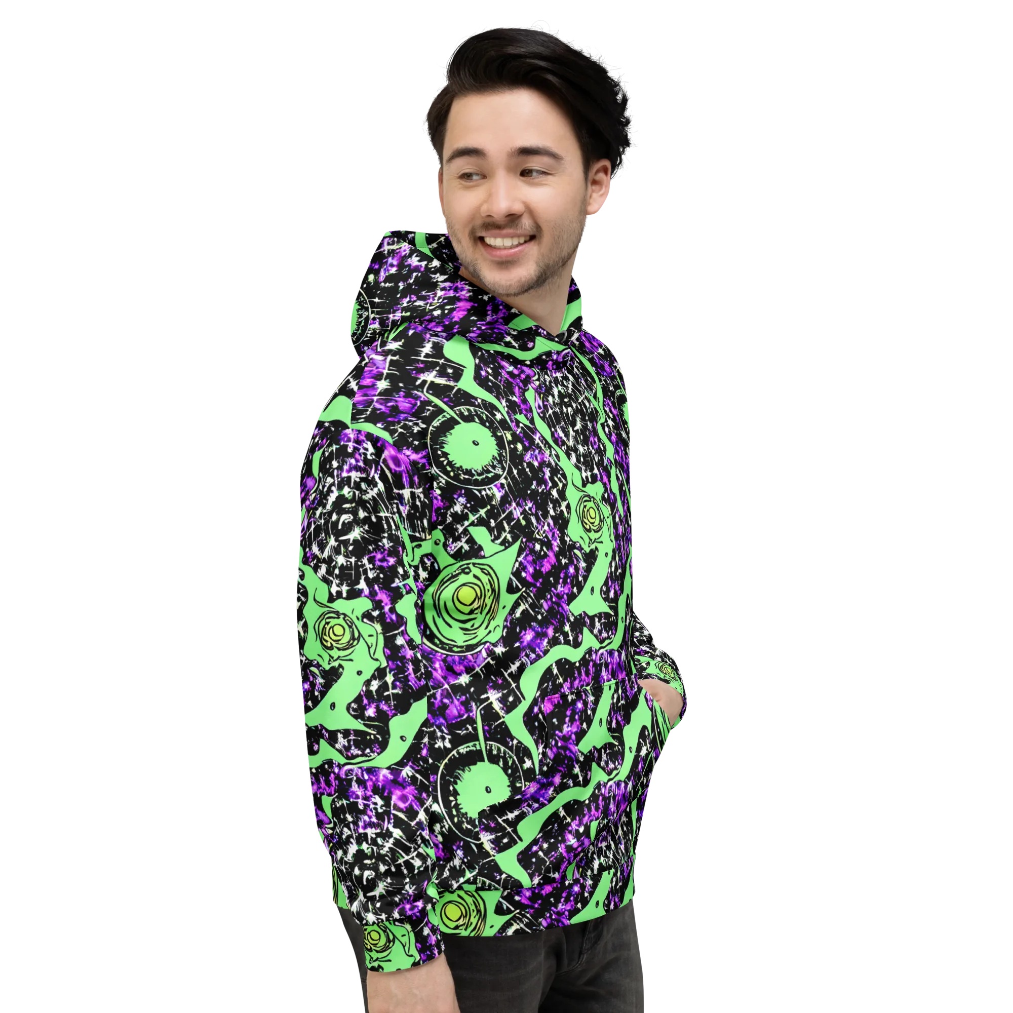 Neon Ink Garden on Hoodie — Right