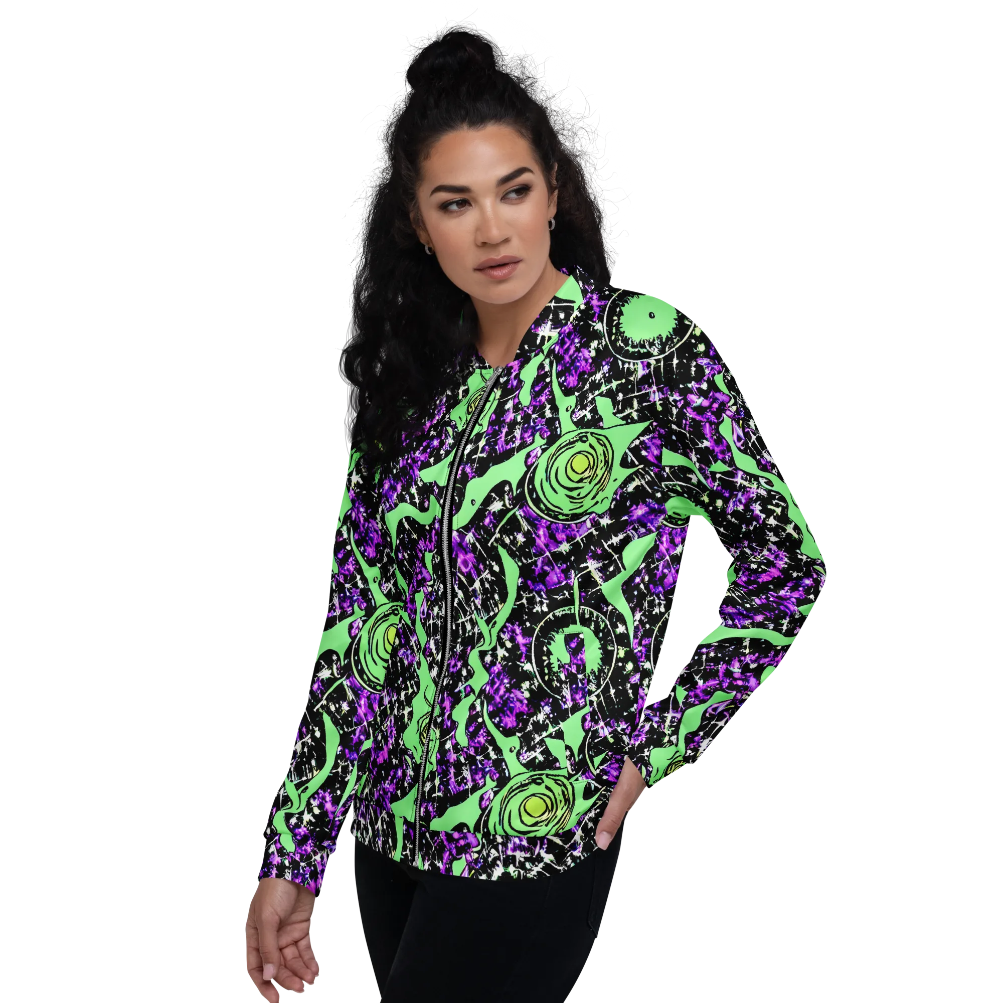 Neon Ink Garden on Bomber Jacket — Left