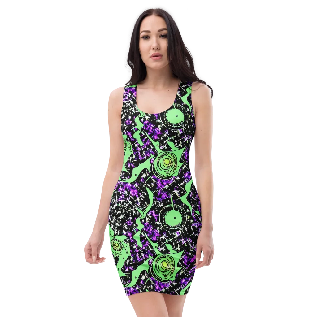 Neon Ink Garden on Bodycon Dress — Front