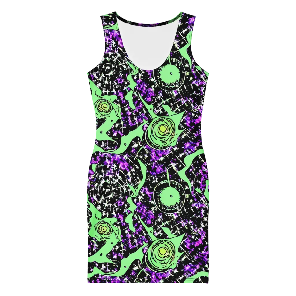 Neon Ink Garden on Bodycon Dress — Front