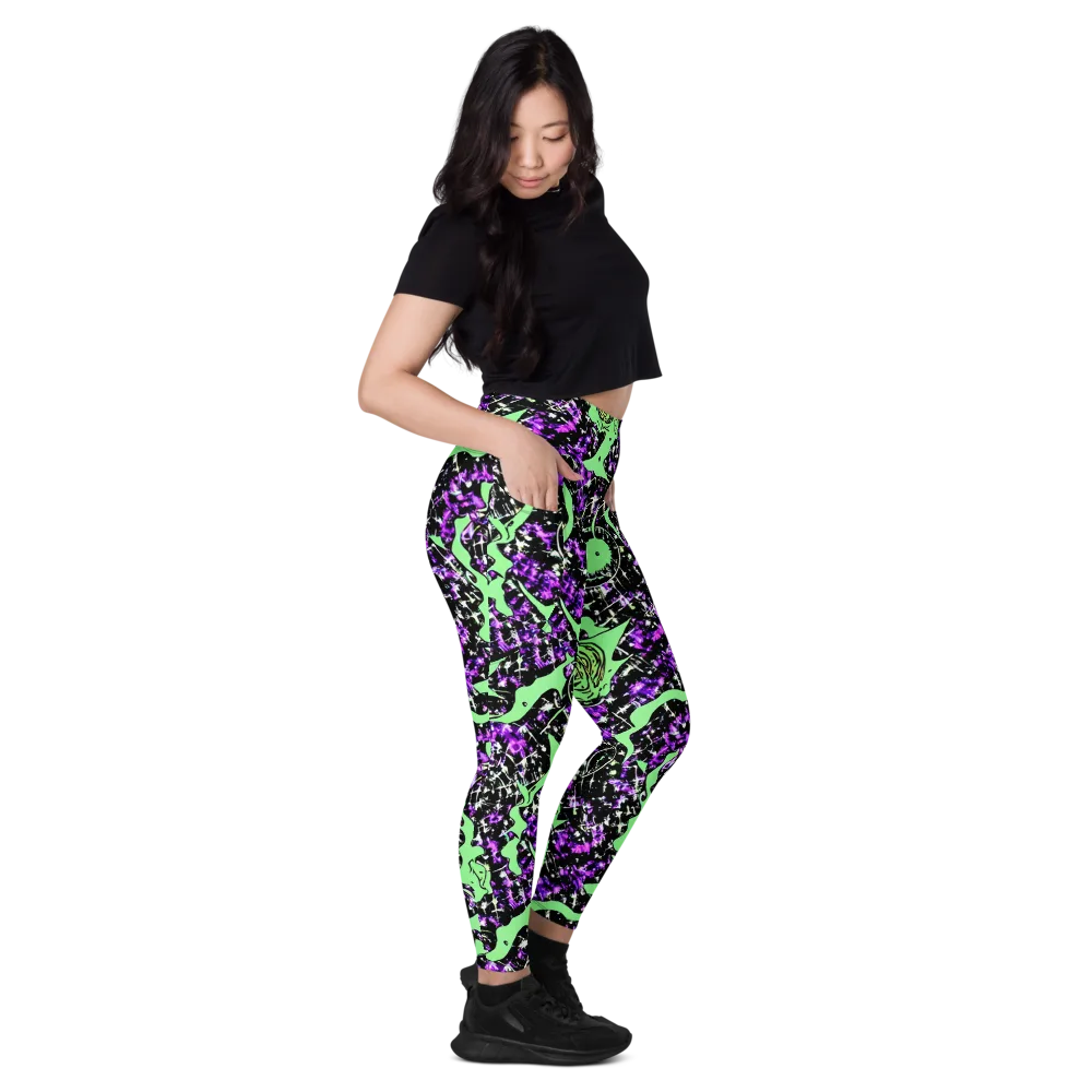Neon Ink Garden on Leggings with Pockets — Right