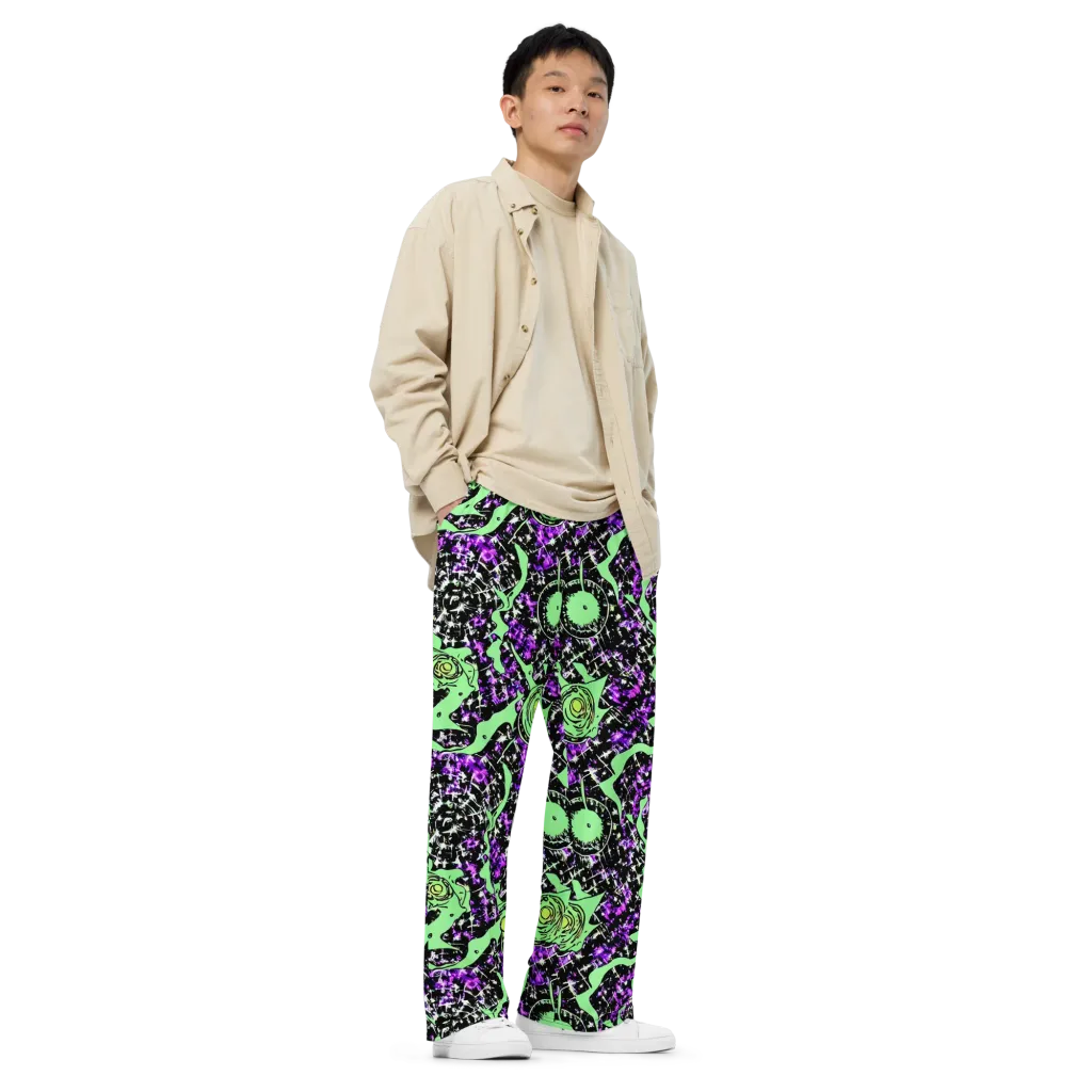 Neon Ink Garden on Wide-Leg Pants — Right Front