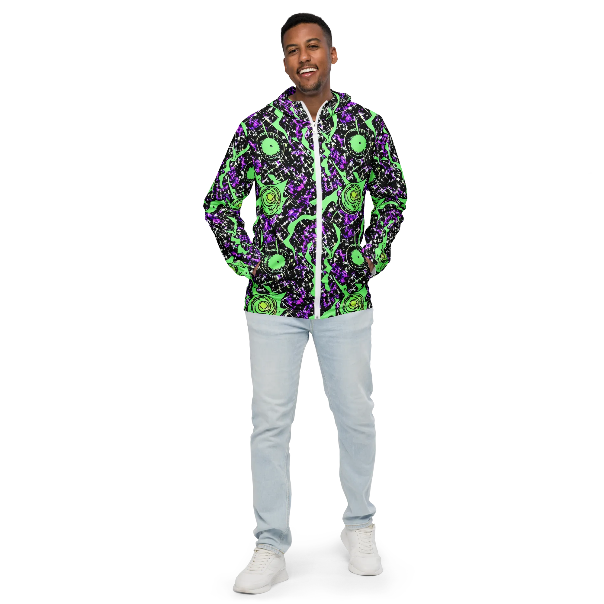 Neon Ink Garden on Men's Windbreaker — Front