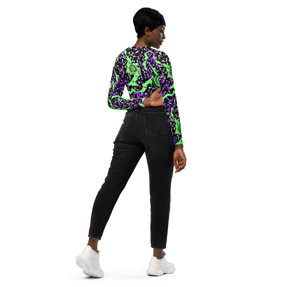 Neon Ink Garden on Long Sleeve Crop Top — Right Back